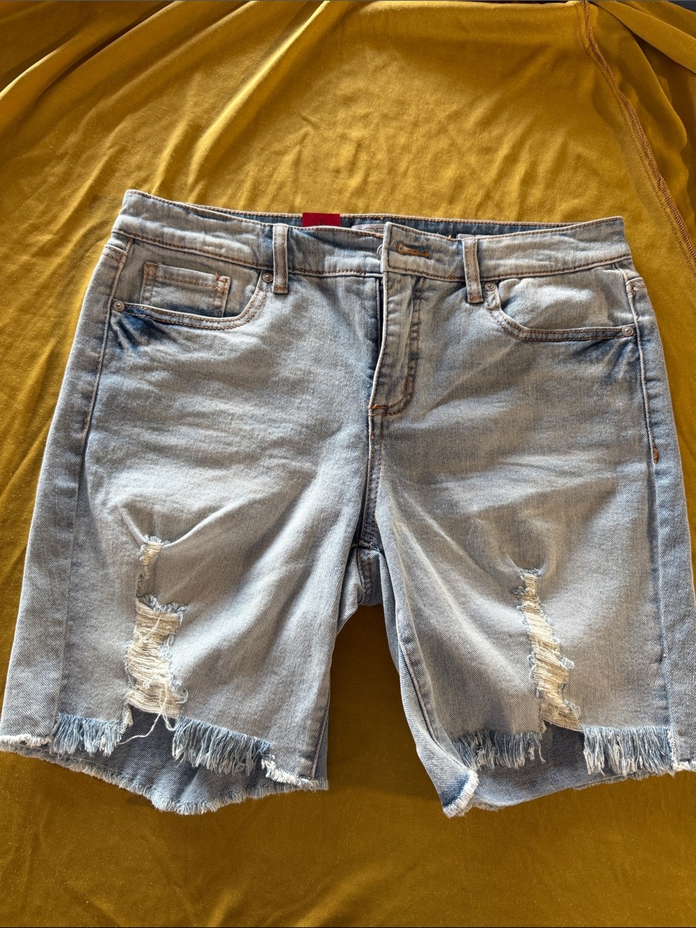 sofia by sofia vergara Light Wash Distressed Denim Bermuda Shorts - Blue